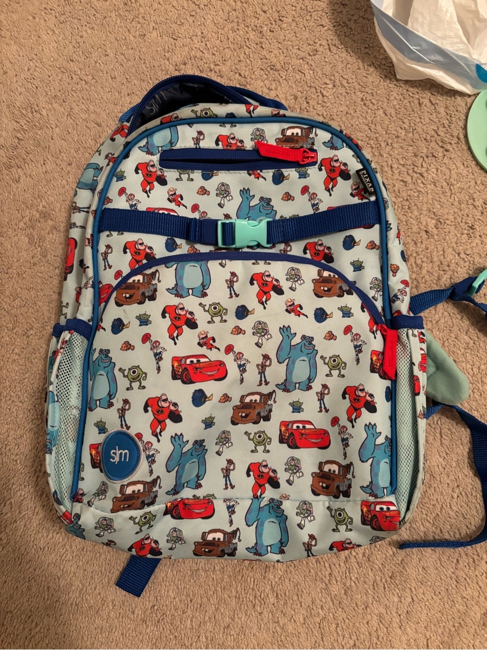 Simple Modern Kids Light Blue Character Print Backpack 12”